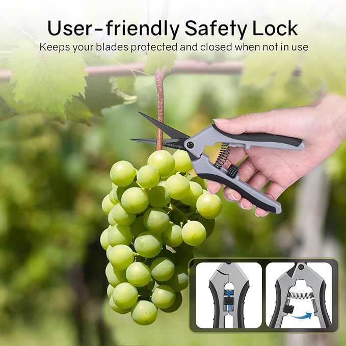 6.5" Ultra Sharp Pruning Shears - Professional Garden Scissors with Straight Stainless Steel Blades, Ergonomic Handle, Rust Resistant, Safety Lock, Trimming Scissors for Plants in Grow Tents, 2-Pack