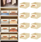 Homsorout Drawer Organizers and Storage - 8 Pack Foldable Pants Organizer with Clear Window & Handles, Fabric Closet Organizer for Clothes, Jeans, Sweaters, Towels, T-shirt, Scarf (Beige)