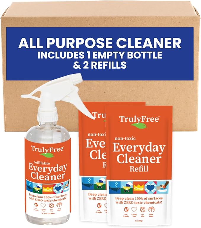 Everyday Cleaner - Multipurpose Cleaner Spray, Kitchen Counter Cleaner, Natural Cleaning Products, Multi-Surface Household Solution, 1 Empty Bottle Spray (16oz) & 2 Refills (3oz each)