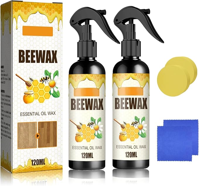 Beeswax Spray Cleaner with Sponge & Towel for Wood Furniture (Lemon*2)