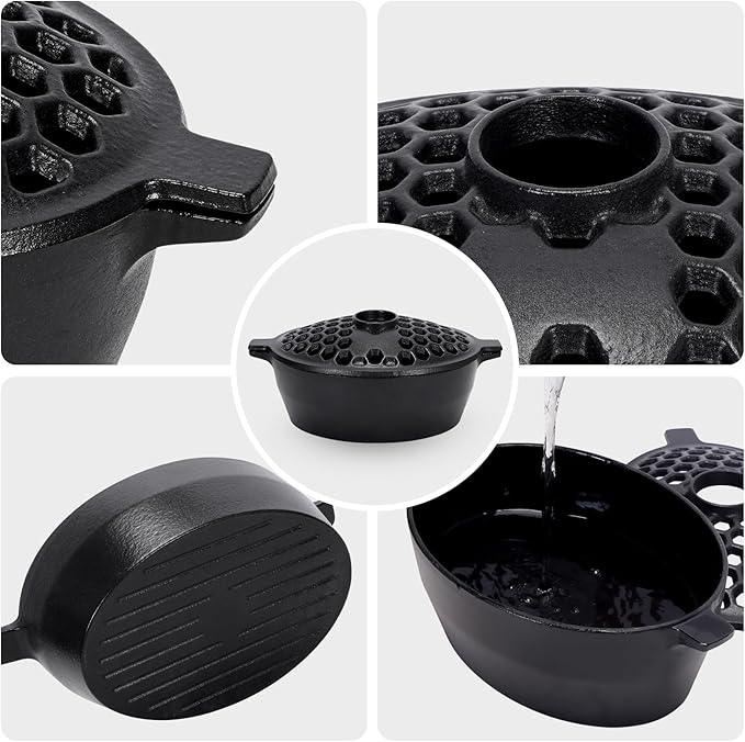 G GOOD GAIN Wood Stove Steamer - Cast Iron Stove Humidifier with Large Opening Top | Oval Bowl Fire Place Stove Pot for Home Heating Decorative | Matte Finish & 2.7 Quart, Black