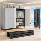 Heavy Duty Covered Clothes Rack with Magnetic Door Foldable Portable Wardrobe Closet for Hanging Clothing Rolling Black Metal Garment Rack on Wheels Closet System (Gray, 74.7in)