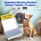 Upgraded Washing Machine Cleaner Tablets 32 Pack, 1+Year Supply, Formulated for Pet Owner, Compatible with HE,Top&Front Load Washer, Washing Machine Cleaner Pro with Mold Stain Remover Gel