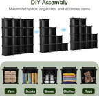 Whitmor 16 Cube Closet Organizers and Storage, Stackable Plastic Closet Shelves with Hooks & Mallet, DIY Clothes Organizer, Cube Bookshelf, Portable Storage Organizer for Bedroom, Home, Office, Black