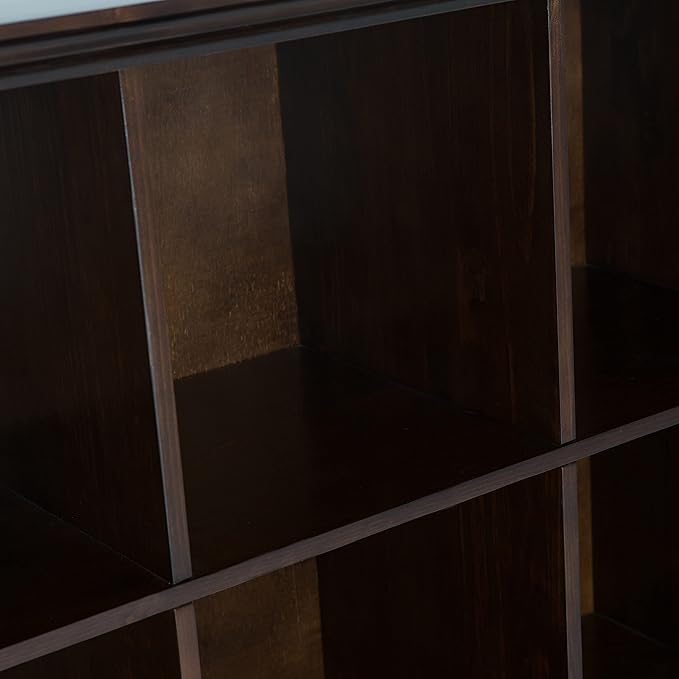 SIMPLIHOME Acadian Bookcase - 57 inch Tall 12-Cube Solid Wood Storage Display Unit in Brunette Brown, Transitional Cube Organizer for Living Room or Office with Fixed Shelves and Tapered Legs