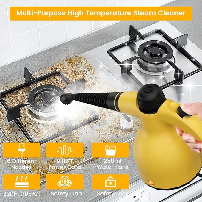 Handheld Steam Cleaner - High Pressure Steam Cleaner With 350ML Tank, Multi-functional Cleaning Tools for Kitchen, Bathroom, Couch, Car. Portable Steamer Makes Housework Easier