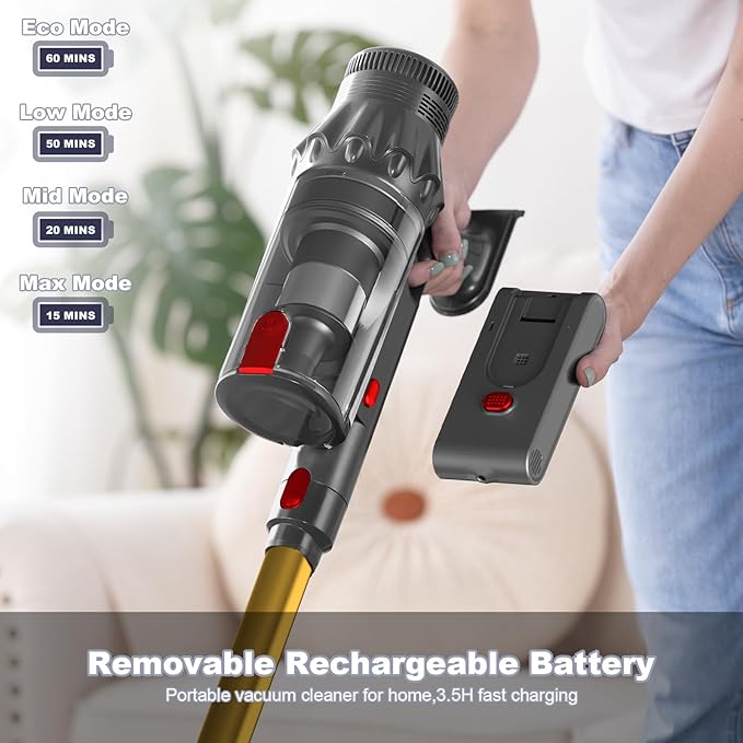 Cordless Vacuum Cleaner, Vacuum Cleaners for Home, 50KPA 500W Stick Handheld Pet Hair Hardwood Floor Vac, High Power Hand Held Rechargeable Battery Portable Household Lightweight Vac, C11 Gold