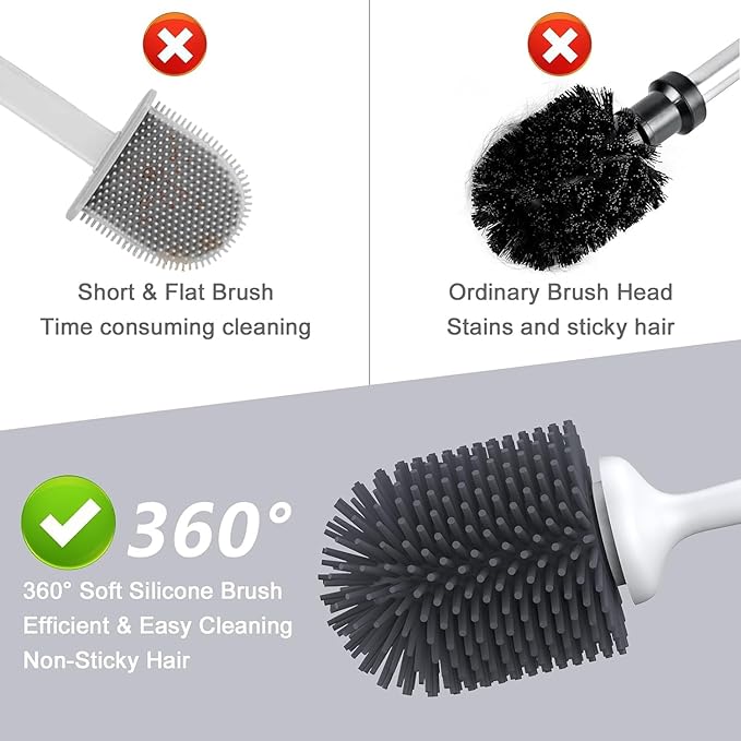 Lefree 2 Pack Silicone Toilet Bowl Brush and Holder Set with Ventilated Holder, Floor Standing & Wall Mounted Toilet Scrubber