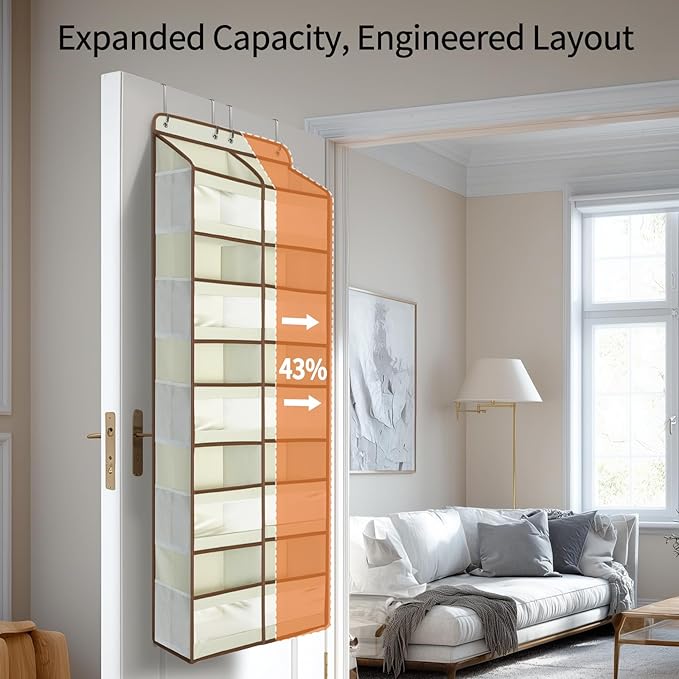 Yecaye 5-Tier Over The Door Organizer Dual-Column, 80lbs Load Over the Door Storage of 10 Compartments, Heavy Duty Extra Large Door Organizer Hanging for Bedroom Closet Nursery Bathroom Pantry, Beige