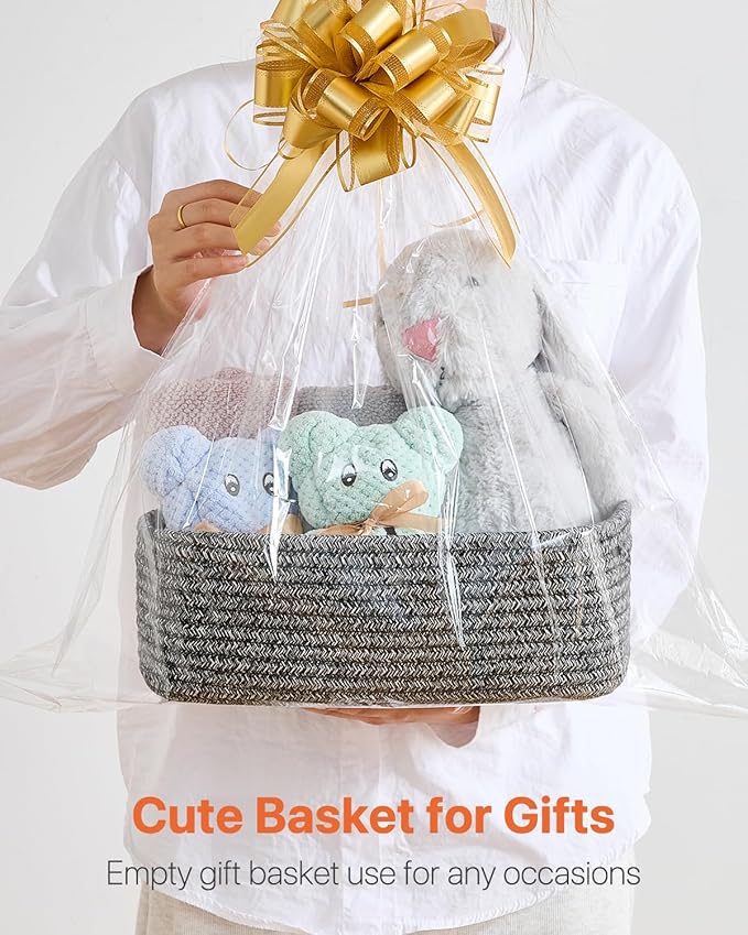 Small Woven Basket, 12 x 8 x 4.5 Inches, Storage Basket for Organizing, Cute Small Rope Shelf Closet Cube Storage Bins Baskets for Shelves, Dog Toy Gift Baskets Empty, 3 Pack Mixed Black