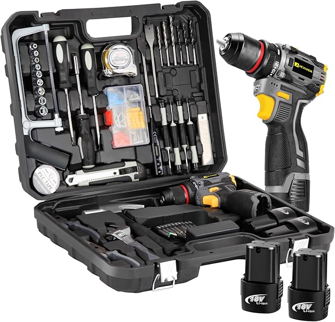 Cordless Drill Tool Set, 18V Brushless Compact Power Drill Kit with 2 Battery, 120 PCS Household Tool Kit with Driver Taladro, Men Electric Taladros Inalámbricos for Daily Home Repair