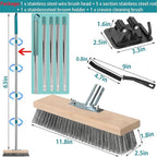 Stainless Steel Deck Scrub Brush with Long Handle, 62" Floor Scrubber Brush Heavy Duty Wire Brushes for Cleaning Pool Concrete Patio Garage Outdoor Moss Remover 11.8" Wide