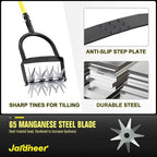 Jardineer Rotary Cultivator for Gardening, Long Handle Garden Cultivator for Soil Mixing, Reseeding, Lawn Aerating, Hand Tiller with Auxiliary Handle Suitable for Women and The Elderly