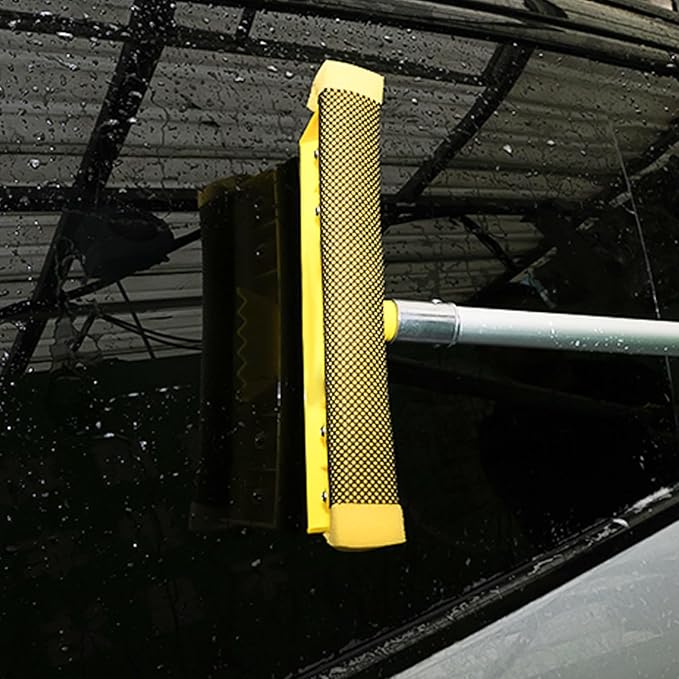 11.6" Window Squeegee with Scrubber, 2-in-1 Car Glass Cleaning Kit with Sponge and Rubber Blade Squeegee Cleaner for Window, Glass, Car Windshield– Fits Standard Extension Pole (Pole Sold Separately)