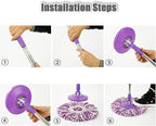 Spin Mop Replacement Mop Handle, 49-inch 360 Degrees Rotating Telescopic Replacement Mop Stick with Reinforced Plastic Disc for Spin Mop Bucket Cleaning System (Plastic Disc, Purple)