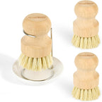 Wooden Dish Brushes, Dish Scrubber Brushs for Cleaning Dishes, Kitchen Wooden Cleaning Dsihes Set with Draining Rack, Natural Sisal Bristles, 3 Set
