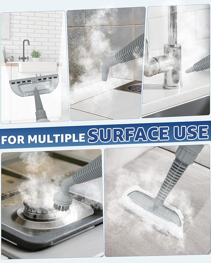 Pressurized Deep Cleaning Handheld Steam Cleaner for Home, Multi-Purpose Natural Steamer with 10 PCS Accessories for Kitchen, Car Detailing, Furniture, Bathroom, Floor, Tile and Grout