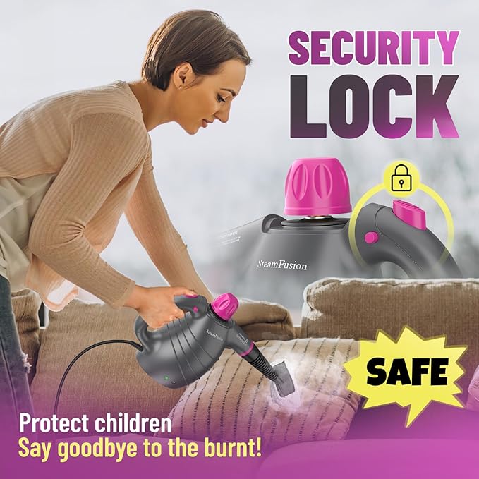 Pressurized Handheld Steam Cleaner with 10pcs Accessories&Safety Lock, Multi-Purpose Natural Deep Cleaning Steamer, Multi-Surface Steamer for Cleaning Home, Car, Upholstery, Grout and More