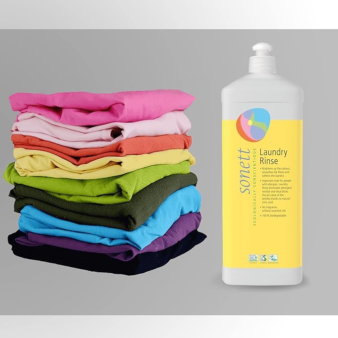 Sonett Organic Laundry Rinse *Free from essential oils & neutral scent -For all types of textiles -Refreshes colors, smooths fibers & softens the laundry(34 fl.oz./1L)