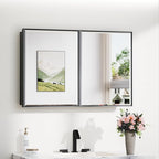 TokeShimi 36x24 Recessed Medicine Cabinet with Mirror Black, Beveled Bathroom Mirror with Storage Aluminum, Surface Mounted Metal Medicine Cabinets for Bathroom Vanity Wall