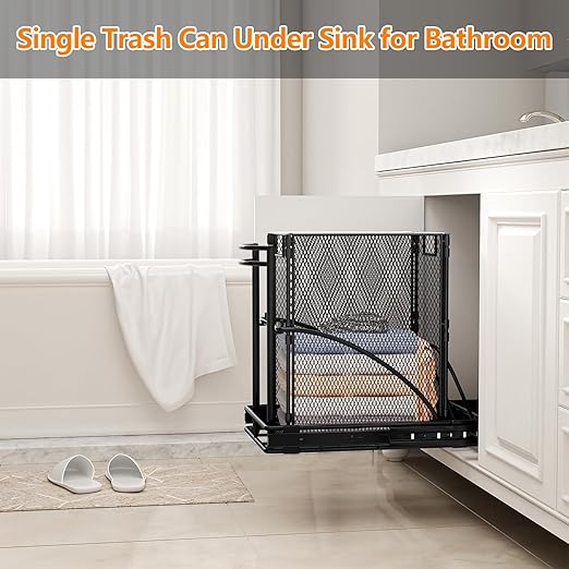 ANASTA Cabinet Trash Can Pull Out Kit, Heavy Duty Under Sink Garbage Can Pull Out Track + 7 Gal Bin, Under Cabinet Slide Out Organizer, Trash Can Drawer Slide for Counter, Botes de Basura para Cocina