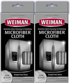 Weiman Microfiber Cloth for Stainless Steel, Safely Traps and Removes Dirt, Oil and Grime to Protect from Scratches 13.8" x 13.8" (Pack of 2)