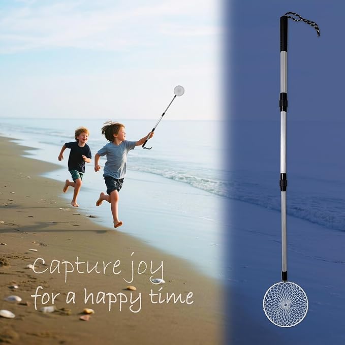 QMARK Sand Sifter Set with Travel Bag, Telescopic Beach Shell Scoop, 15-30 Inch Adjustable Shovels, 2 Pack