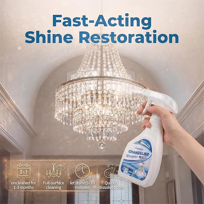 Chandelier Cleaner Drip Dry Spray - No Wipe Streak Free Dust Remover for Crystals, Glass & Window Screens, 1 Pack