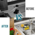 TAILI Sponge Holder with Strong Suction Cup, Dish Sponge Caddy Inside Sink Removable, Rustproof Aluminum for Sponges, Brushes, Stoppers and Scrapers - Black