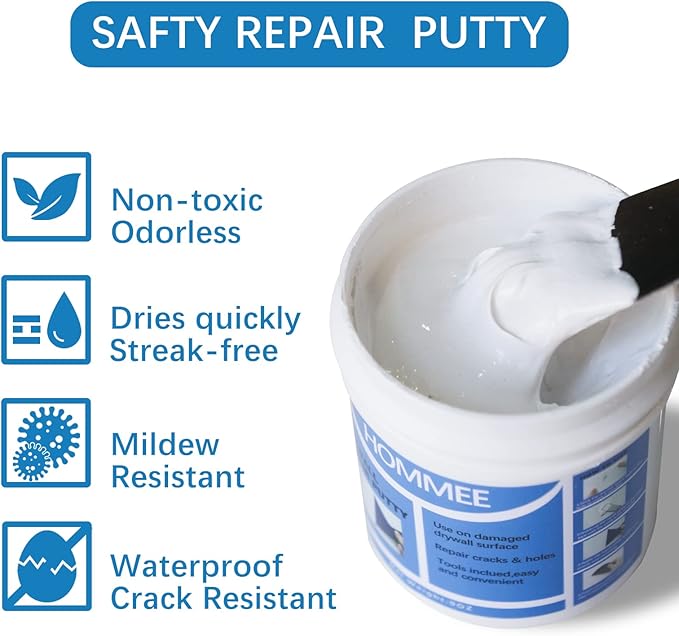 Drywall Repair Kit,Drywall Hole Patch Repair Kit to Fix Wall Surface Holes and Creak Damage with White Repair Putty 17OZ,8PCS Aluminum Repair Patchs,Scraper,Sanding Pad Fill Quick and Easy Solution