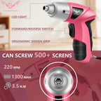 Pink 151PCS Tool Kit with 3.6V USB Electric Screwdriver, Cordless Drill Set, Home Tool Set for Women