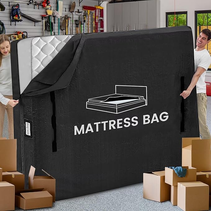 Mattress Bags for Moving and Storage, BETU Waterproof Mattress Protector Twin XL Mattress Cover with 8 Heavy Duty Handles and Zipper Extra Thick Moving Supplies for Dorm Reusable (82x42x13.5 Black)