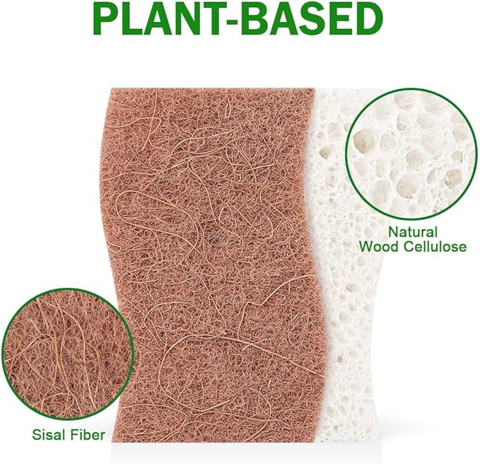 AIDEA Sponges Non Scratch, 6Count, Natural Sponge for Non Stick Cookware, Sponges Kitchen, Cellulose Scrub Sponge for Dishes, Cleaning Power for Kitchen, Bathroom, Household