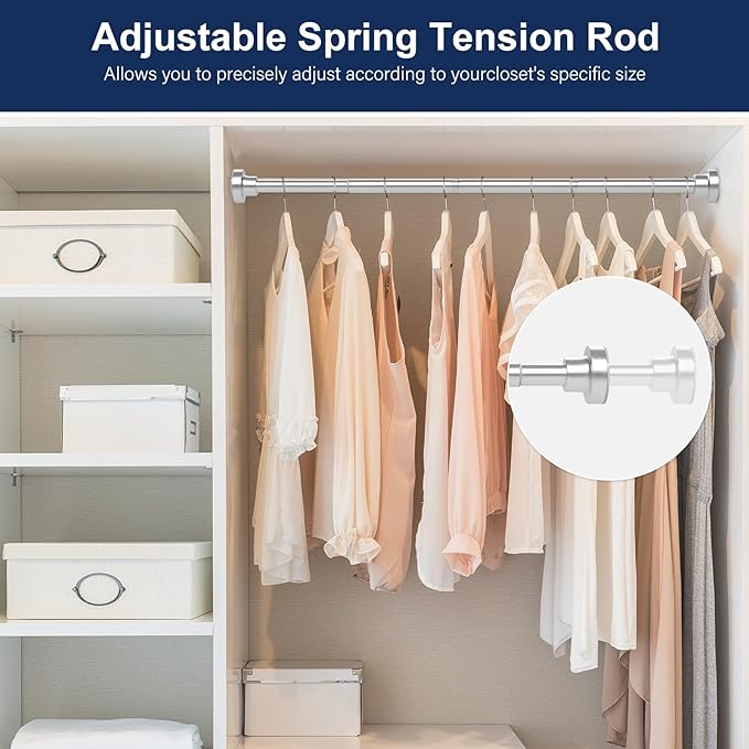 No Drilling Closet Rod, 27.5-39 Inches Hanging Closet Rod for Clothes, Closet Bar & Pole Heavy-duty, Closet Rods for Hanging Clothes For Closet Wardrobes Bathroom Laundry RV Curtains,Nickel