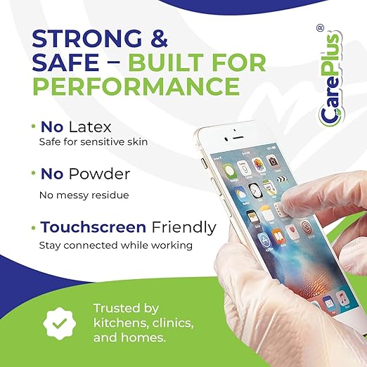 CARE PLUS Vinyl Gloves Clear Medium Size 1000 Count | Heavy Duty, Non-Sterile, Powder-Free, Latex-Free Rubber | Food Prep, Kitchen & Cleaning Gloves, Ideal for Professional Use