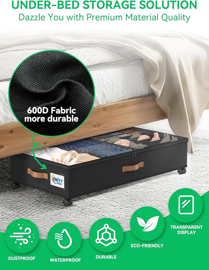 2Pack Under Bed Storage with Wheels+1Pack Underwear Storage, Scalable Under Bed Shoe Storage Containers, Clothes Organizer & Bedroom Furniture Organizers (Underwear Storage Style)