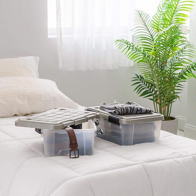 IRIS USA 16 Qt Storage Bins with Gasket Seal Lid, 3 Pack - BPA-Free, Heavy Duty Moving Containers Tight Latch, Weather Proof Tote, WEATHERPRO - Clear/Chrome