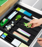 ROYAL CRAFT WOOD Luxury Bamboo Kitchen Drawer Organizer - Silverware Organizer - Utensil Holder and Cutlery Tray with Grooved Drawer Dividers for Flatware and Kitchen Utensils (9 Slot, Black)