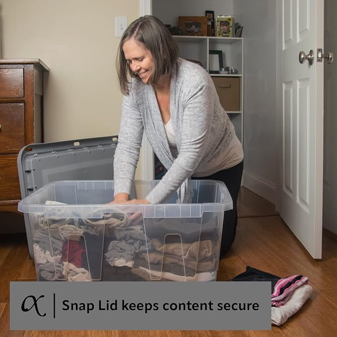 CX BLACK & YELLOW, 27-Gallon Heavy Duty Clear Storage Container & Snap-Tight Lid, Clear & Grey (14.3H x 20.6W x 30.6D), Weather-Resistant, Stackable, See-Through Organization Tote [2 Pack]