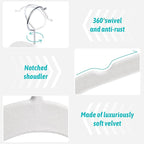 Sishynio Premium Velvet Shirt Hangers 50 Pack, Non-Slip 360° Swivel Hook Slim Felt Hanger, Space Saving Flocked Hangers for Tank Tops, Blouses, Strappy Dresses(White)
