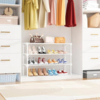34" Widening Design Shoe Rack for Closet 16 Pairs Small Spaces Non-Woven 3 Tier Shoe Organizer Stackable Metal Shoe Shelf for Entryway, Bedroom White