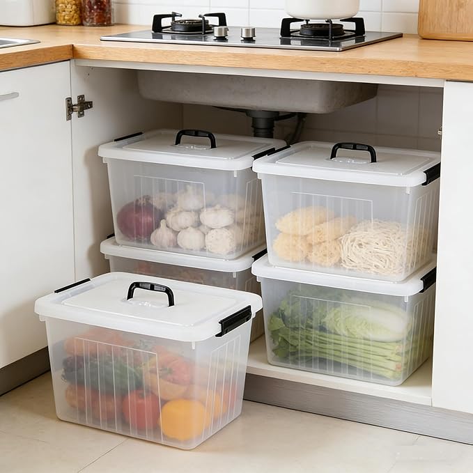 Zopnny 25 Quart Clear Storage Bin with Handle, Plastic Storage Latch Box with Lid, 4 Pack