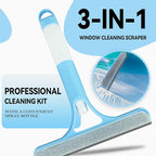3 in 1 Window Cleaning Scraper,All-Purpose Spray Window Squeegee Cleaner Tool,for Glass Doors for Windows Glass, Mirrors Scraper, Brush (Blue and White)