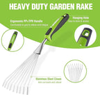 WORKPRO 16" Hand Rake, Heavy Duty Stainless Steel Garden Rake with Soft Handle, Small Garden Hand Tool for Gardening, Cultivating, Loosening Soil & Spreading Mulch, Flower Beds