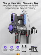 MONSGA Cordless Vacuum Cleaner, 45KPa 400W Stick Vacuum for Home, 50Mins Anti-Tangled Vacuum Cleaner with Charging Dock, Light-weighted Handheld Vacuum for Pet Hair/Carpet/Floor, LED Touch Display,MV3