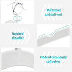 Sishynio Premium Velvet Shirt Hangers 30 Pack, Non-Slip 360° Swivel Hook Slim Felt Hanger, Space Saving Flocked Hangers for Tank Tops, Blouses, Strappy Dresses(White)