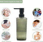 Green Glass Soap Dispenser with Black Pump, 12oz Refillable Liquid Hand Dispenser, Lotion Dish Soap Dispenser for Modern Home Decor, Bathroom, Kitchen Countertop, Hotel