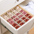 Qozary 2 Pack Socks Underwear Drawer Organizer Divider, 24 Cell or 16 Cell Collapsible Cabinet Closet Organizer Storage Boxes for Clothes, Socks, Lingerie, Underwear, Ties