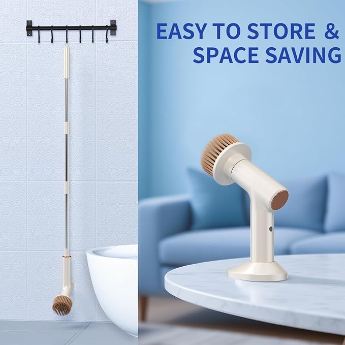 Electric Spin Scrubber, IPX5 Waterproof Bathroom Scrubber with 2 Speeds, Cordless Cleaning Brush with 7 Brush Heads, Adjustable Power Shower Scrubber for Tub Kitchen Floor Car Cleaning