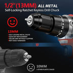 1060In·lbs Cordless Drill Driver - 20+3 Torque Brushless Hammer Drill with 2 x 4.0Ah Battery & Fast Charger - 21V Electric Power Drills Set with 2 Speeds & 1/2 Inch Self-locking Metal Chuck